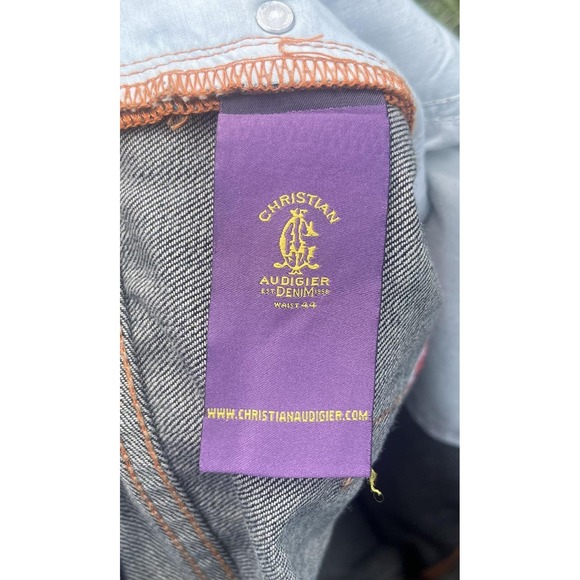 Christian Audigier Ed Hardy Shorts Mens 44 Blue Denim Embroidered Skull Rose - Picture 15 of 16